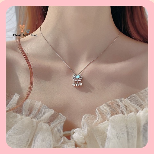 Vòng cổ khóa trường mệnh, Dây chuyền bạc 925 mặt đá [ CHUỘT LƯỜI SHOP ]