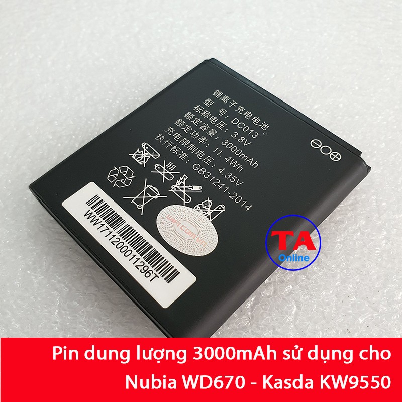 Pin thay thế cho Nubia WD670 - Kasda KW9550 dung lượng 3000mAh