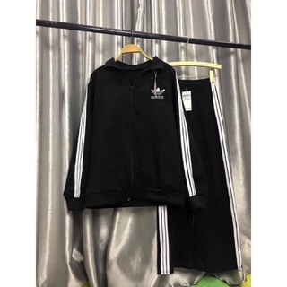 Bộ quần áo 3 sọc adidas vải nỉ tàu da cá