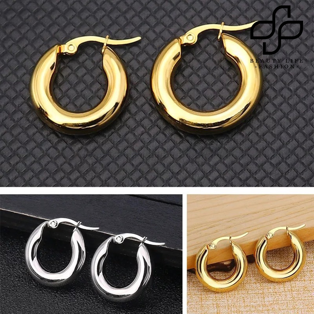 Đôi khuyên tai tròn bản to màu trơn phong cách Punk dành cho nữ