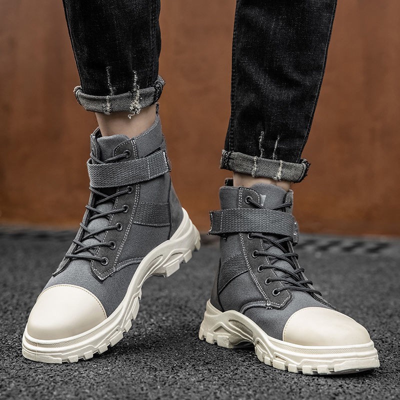 Giày cao cổ nam mùa thu hợp thời trang bốt thể thao vải Martin boots Hàn Quốc dụng cụ kết tất cả các loại bình thư | BigBuy360 - bigbuy360.vn