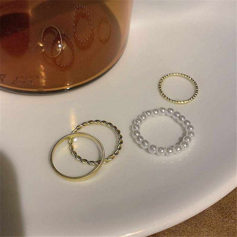 Set 4 Nhẫn Bạc Đính Hạt Đơn Giản Phong Cách Hàn Quốc Cho Nữ