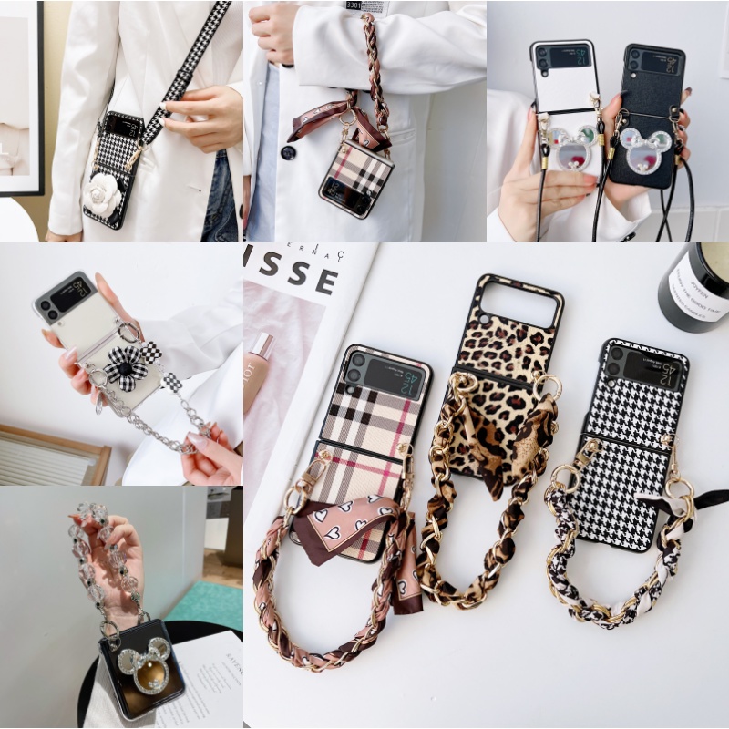 Ốp Điện Thoại PC Cứng Màu Trơn Chống Sốc Họa Tiết Da Báo Đính Nơ Cho Samsung z Flip 3 Galaxy z Flip3