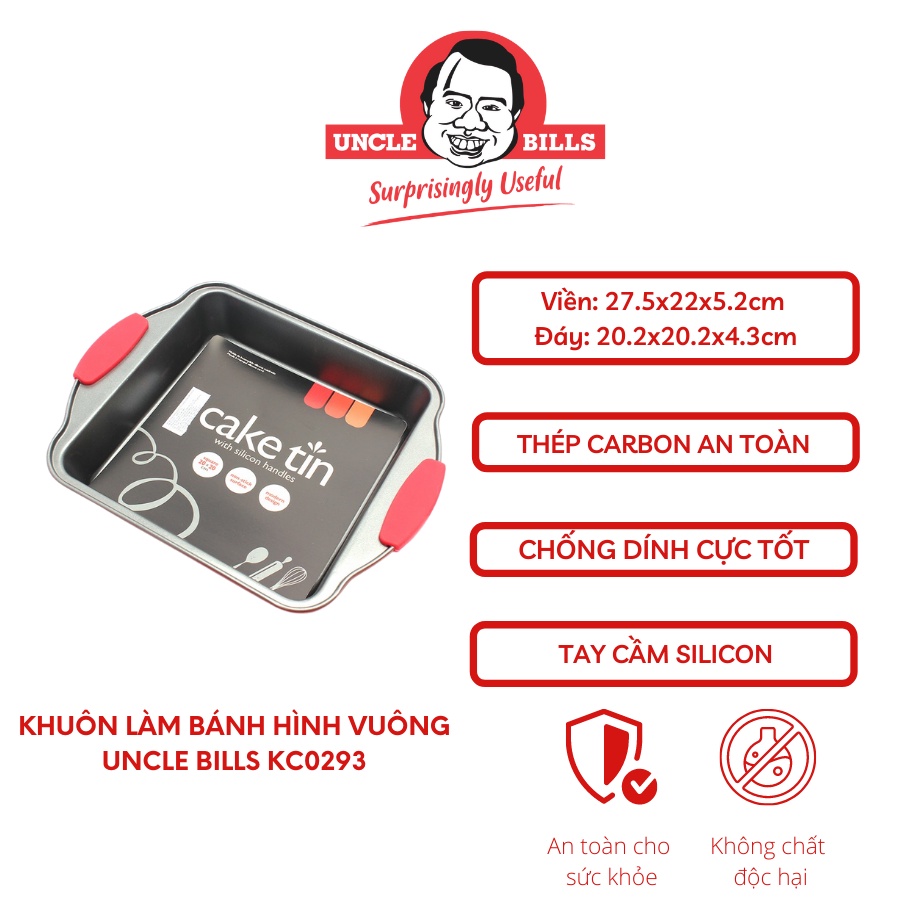 Khay Nướng Bánh Hình Vuông Có Tay Cầm Silicon Uncle Bills KC0293