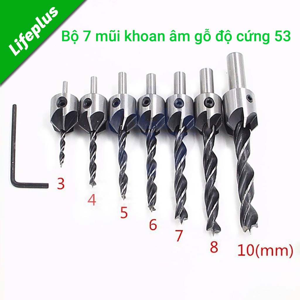 Bộ mũi khoan âm gỗ, khoan gỗ doa lỗ 7 mũi vít độ cứng HRC 53