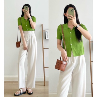Áo len mỏng cổ đức cúc trắng