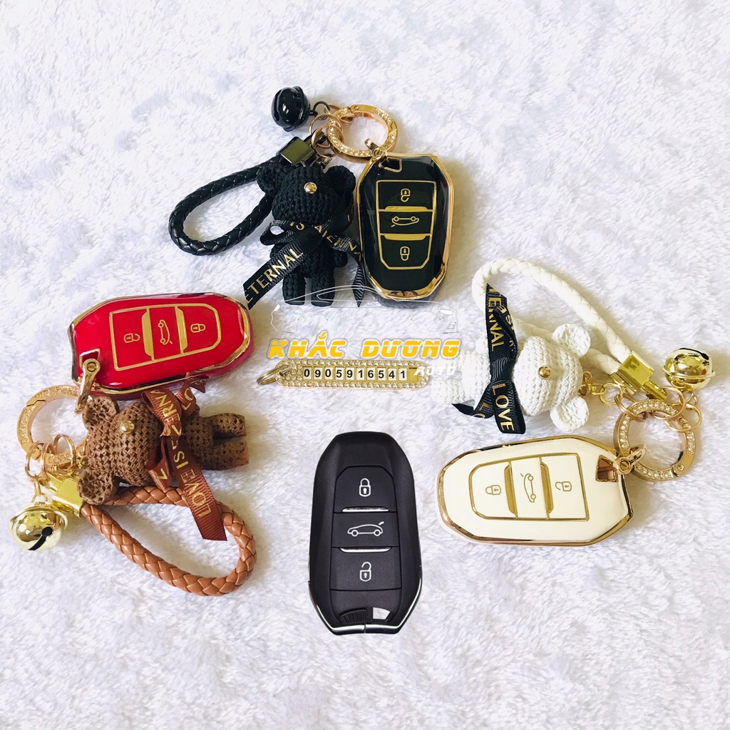 Ốp chìa khoá Peugeot 2008 3008 5008 TPU đính đá nhân tạo cao cấp sang trọng