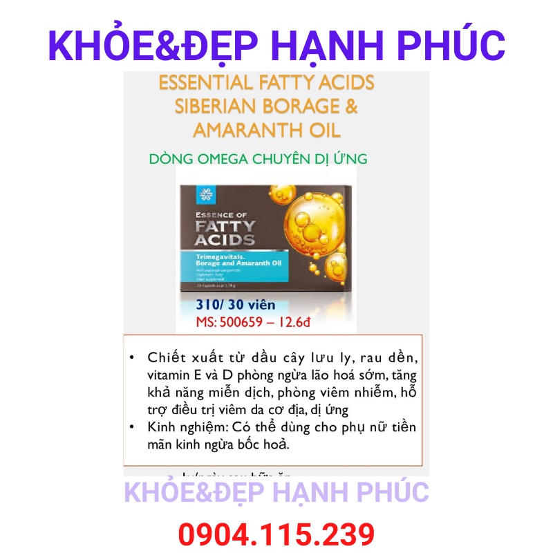 [ Hỗ trợ dị ứng - T11/23 ] Thực phẩm bảo vệ sức khỏe Essential Fatty Acids Siberian Borage &amp; Amaranth Oil – 30 viên/hộp