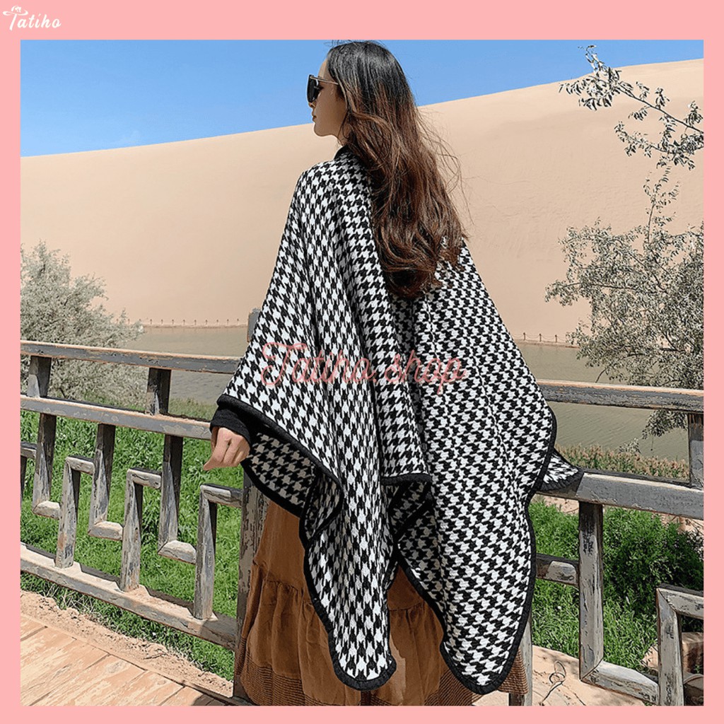 [Hàng Xịn, Giá Tốt] Khăn Choàng Cổ (Khăn Cashmere) Len Cao Cấp Houndstooth Viền Đen Thời Trang Thu Đông - Mã KLN05