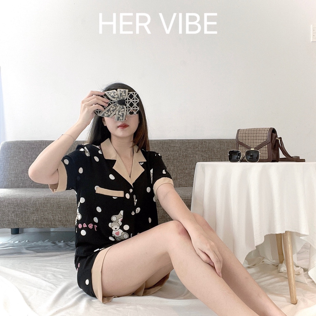 Đồ bộ nữ pijama lụa mát mịn bộ ngủ mặc nhà tiểu thư tay ngắn quần ngắn satin dễ thương Her Vibe