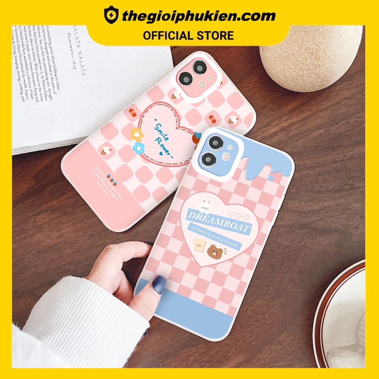 Ốp iphone - Ốp lưng iphone cạnh vuông viền camera Caro trái tim dành cho ip 6 đến 14promax - ng076