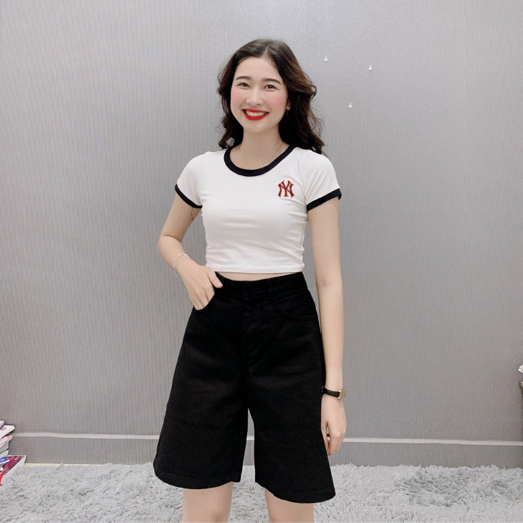 Quần Short Kaki Lửng Ulzzang Quần đùi denim ngố Ống rộng cạp cao Dáng Hàn Quốc (có bigsize) (KKN)