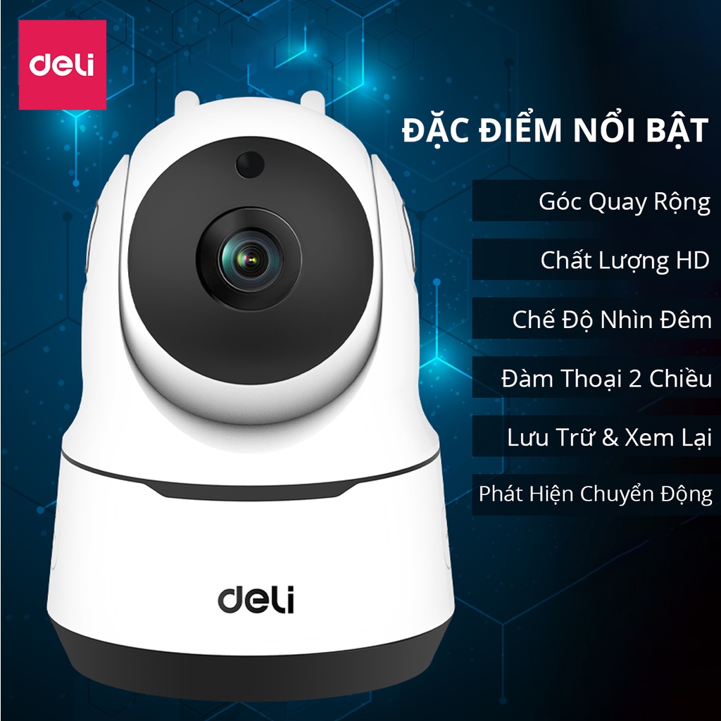 Camera Wifi Deli HD 1080P 360 Độ Chính Hãng Giám Sát An Ninh Gia Đình, Văn Phòng - ES102