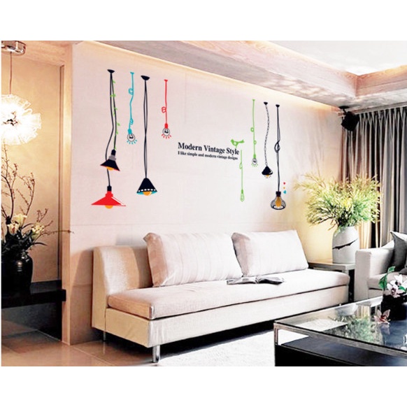 Decal trang trí tường - Bóng đèn cổ điển và chữ tiếng anh