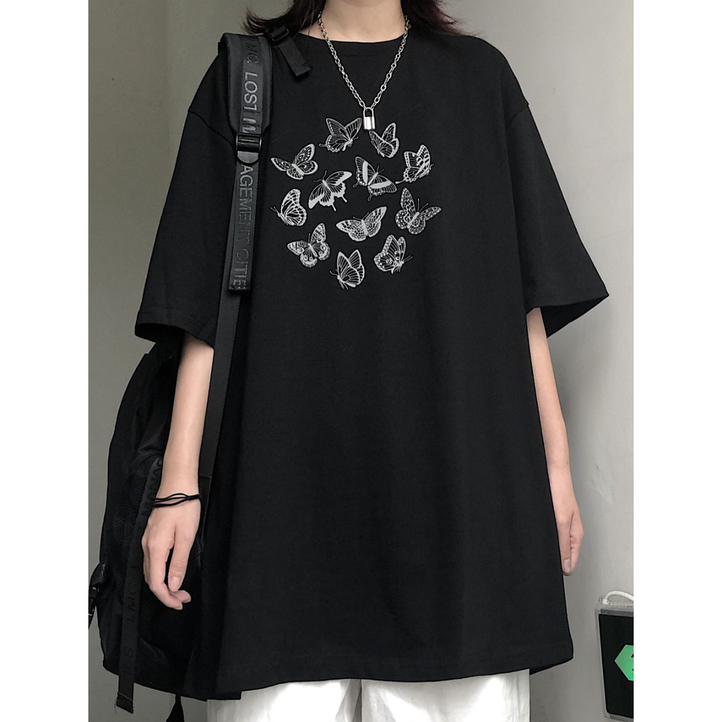 Áo phông tay lỡ unisex Butterfly 🔥TREND 2021🔥 Áo phông nữ form rộng đẹp màu đen xám Thời trang Ulzzang Quảng Châu
