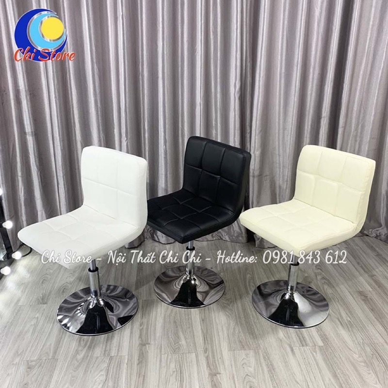 Ghế Ngồi Quầy Lễ Tân Không Tay Có Tựa Tuỳ Chỉnh Độ Cao 30-50cm, Ghế Makeup, Livestream Bọc Da Cao Cấp Sang Chảnh
