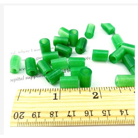 2 viên charm đá ống trụ tự nhiên 8x12mm xanh, lỗ xỏ 5mm mix vòng-MH 2639