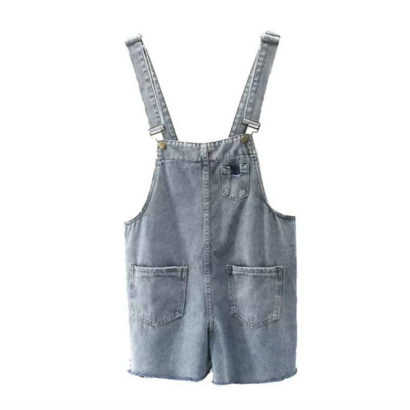 Yếm jean nữ kiểu quần short chất denim có túi rộng thời trang hàn dành cho nữ hai màu