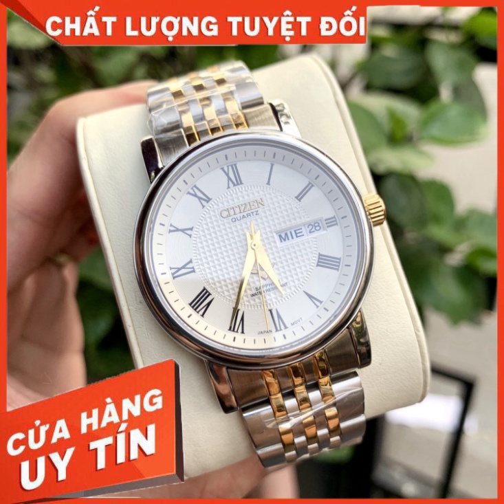 Đồng Hồ Nam citizen Sapphire CZ025 Mặt caro Cọc La Mã Máy Pin Nhật Chống xước Tuyệt Đối