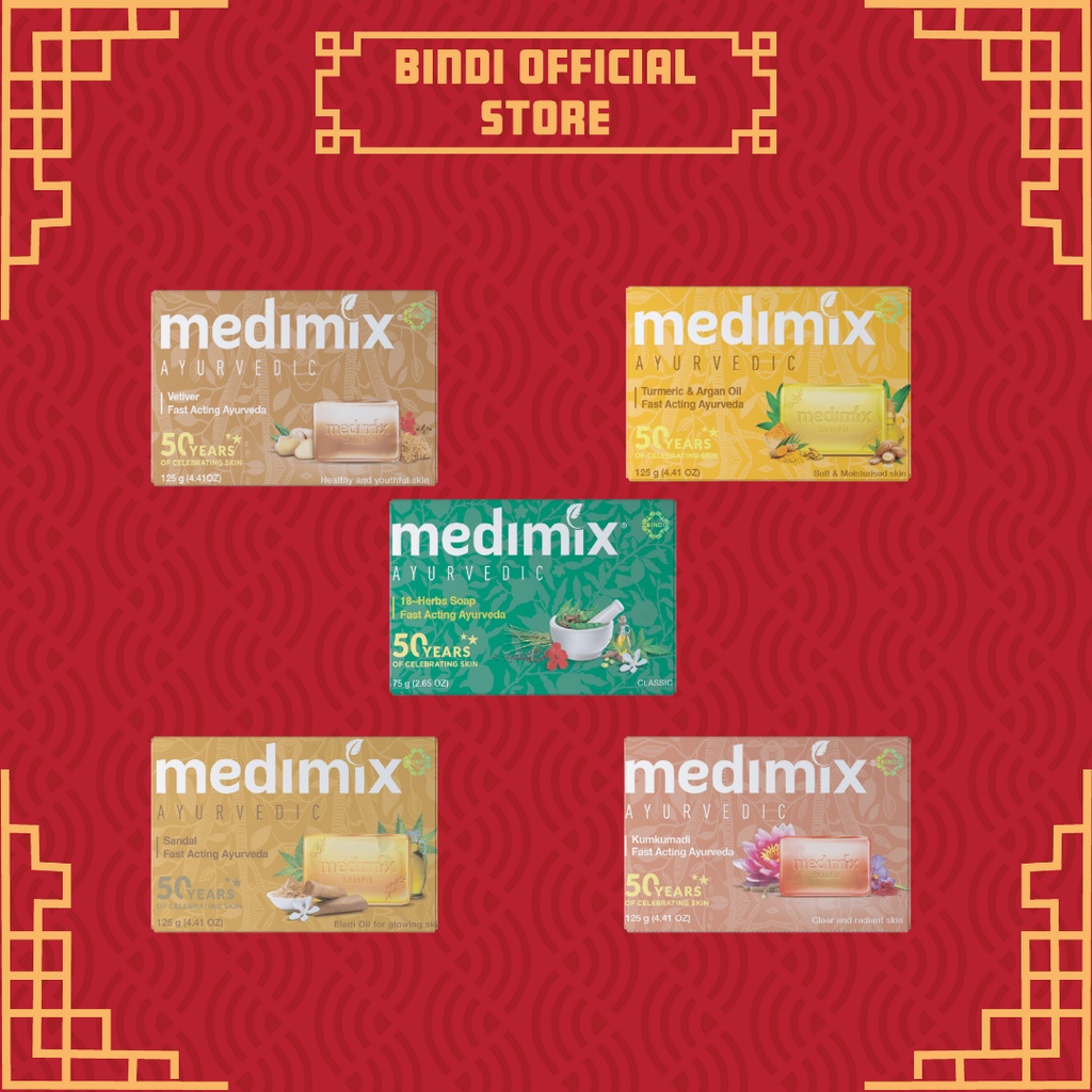 Combo Xà phòng Medimix 18 Loại Thảo Dược - Nghệ Và Dầu Argan - Đàn Hương - Kumkumadi Nghệ Tây - Cỏ Hương Bài 125g/bánh