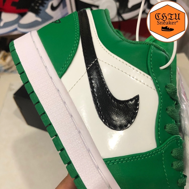 Giày thể thao nam nữ Jordan cổ thấp xanh lá da bóng phiên bản cao cấp giày sneaker nam nữ Jd1 cổ thấp