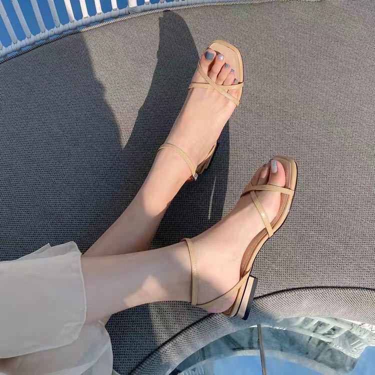 Sandal cao gót nữ 2 phân đế vuông quai chéo Giày cao gót nữ Hàn Quốc cao cấp G04