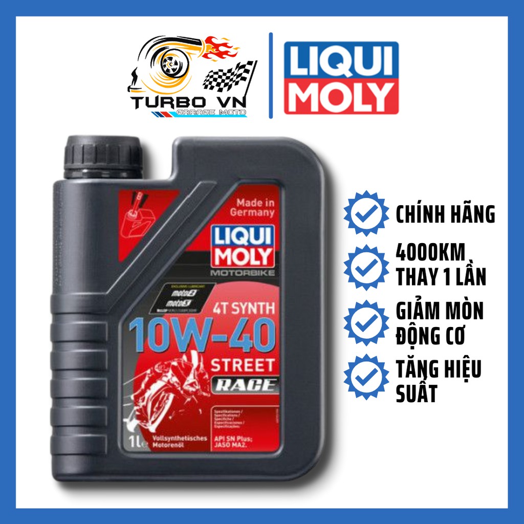 Nhớt Cao Cấp 4T Street Race 10W40 LIQUI MOLY 1 Lít Ít Khói Nhập Khẩu Đức Cho Xe Phân Khối Lớn, Côn Tay