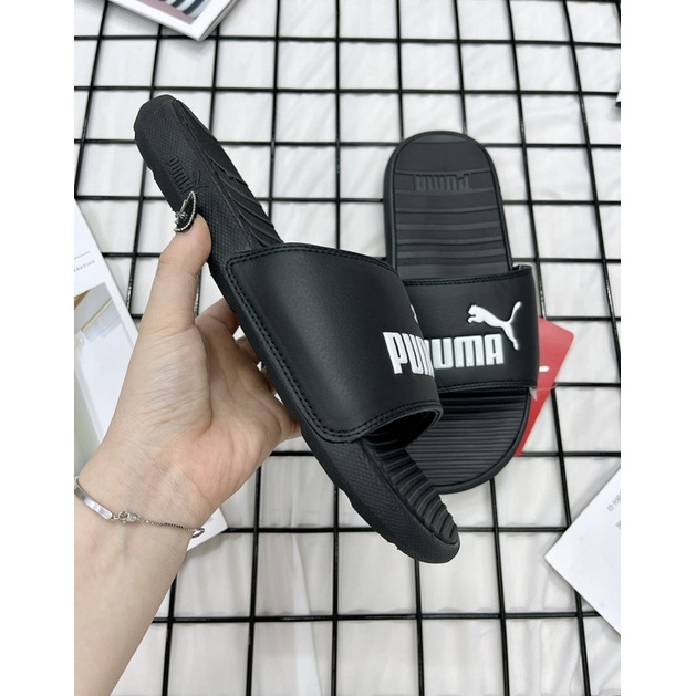 [CHÍNH HÃNG] DÉP PUMA COOL CAT SLIDES SANDAL BLACK WHITE - DÉP QUAI NGANG SIÊU ÊM  [371023 01]