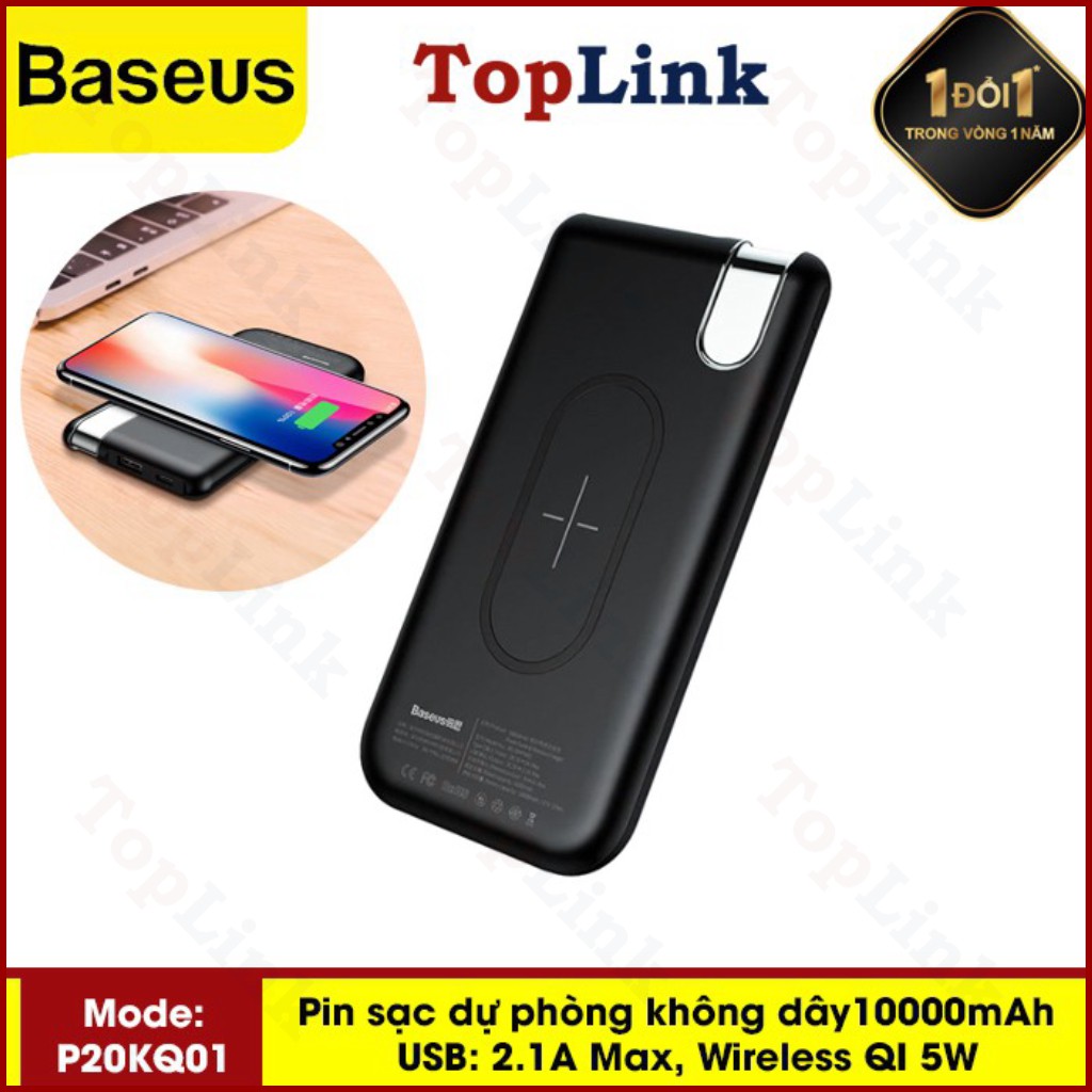 Pin Sạc Dự Phòng Không Dây Dung Lượng 10000mah Cho Các Loại Máy Có Sạc Không Dây + 1 Cổng USB 2.1A - TopLink