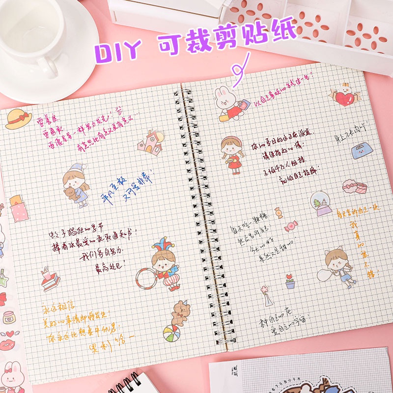 Set 4 tấm sticker cute thỏ xinh cùng các đồ dùng trong cuộc sống, hình dán sticker dễ thương