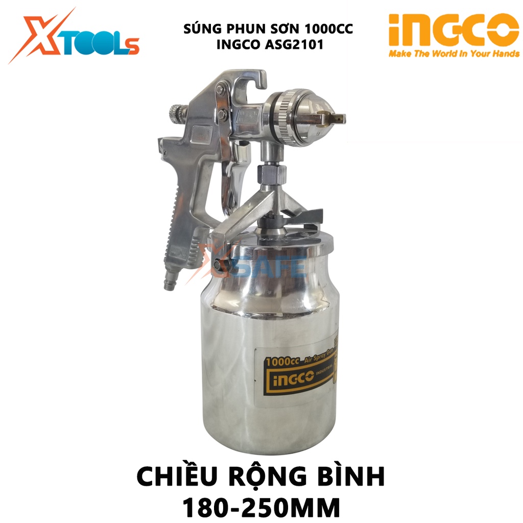 Súng phun sơn INGCO ASG2101 | máy phun sơn Đầu phun tiêu chuẩn 1.4mm, Dung tích bình sơn 1000cc phun sơn gỗ, sơn ô tô, n