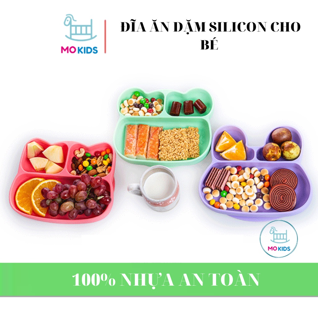 Khay ăn dặm cho bé MOKIDS ECO Silicone 4 ngăn chống đổ an toàn - Xả Kho Bán Lỗ