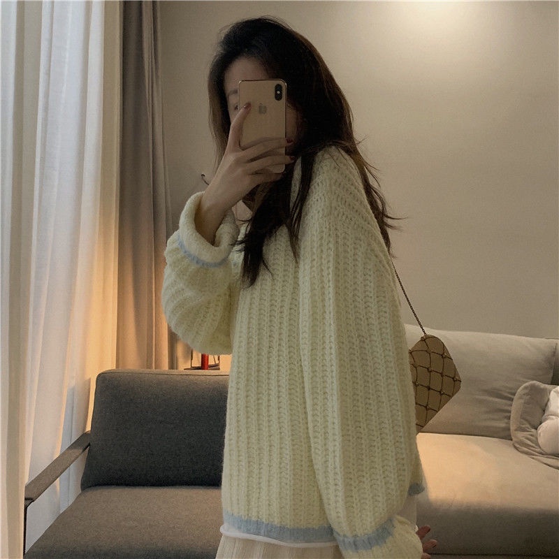 Áo Sweater dệt kim chui đầu dáng rộng thiết kế mới thời trang mùa đông theo phong cách hàn quốc dành cho nữ