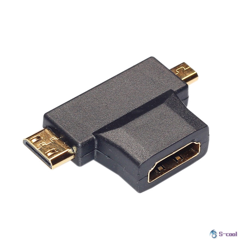  New Multimedia 3 in 1 HDMI Female to Mini HDMI Male + Micro HDMI Male Adapter Connector 