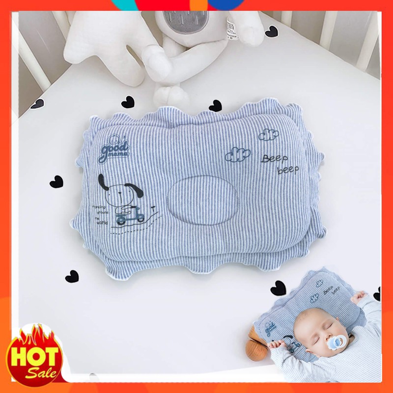 Gối cho bé sơ sinh Goodmama, gối lõm đầu 20x30cm, vải Cotton êm mềm mịn mát, thoáng khí, không vón cục