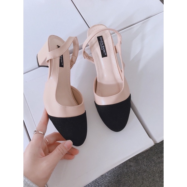 Giày sandal nữ phối màu 5cm quai chun sau mã H77