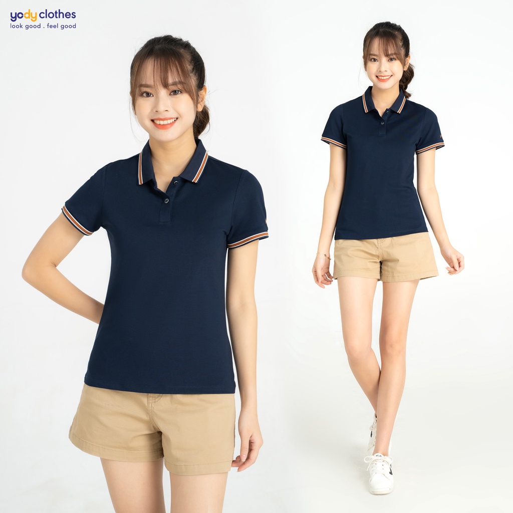 [SALE 30%] Áo polo nữ vải pique YODY dệt hình mắt chim thoáng mát, phối cổ và tay áo trẻ trung APN5036