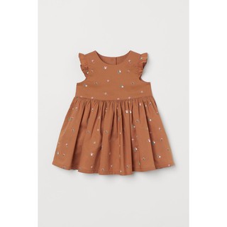 Váy vải cotton, tay chờm, màu cam sẫm điểm hoa nhí, Hờ mờ UK săn SALE