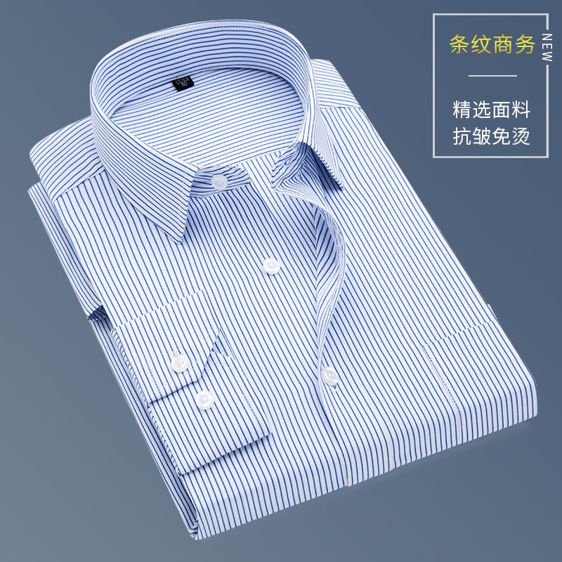 【Non-iron shirt】Men Formal Button Smart Casual Long Sleeve Slim Fit Suit Shirt Middle aged and old men's Cotton Long Sleeve Shirt business non iron father's loose father casual Stripe Shirt