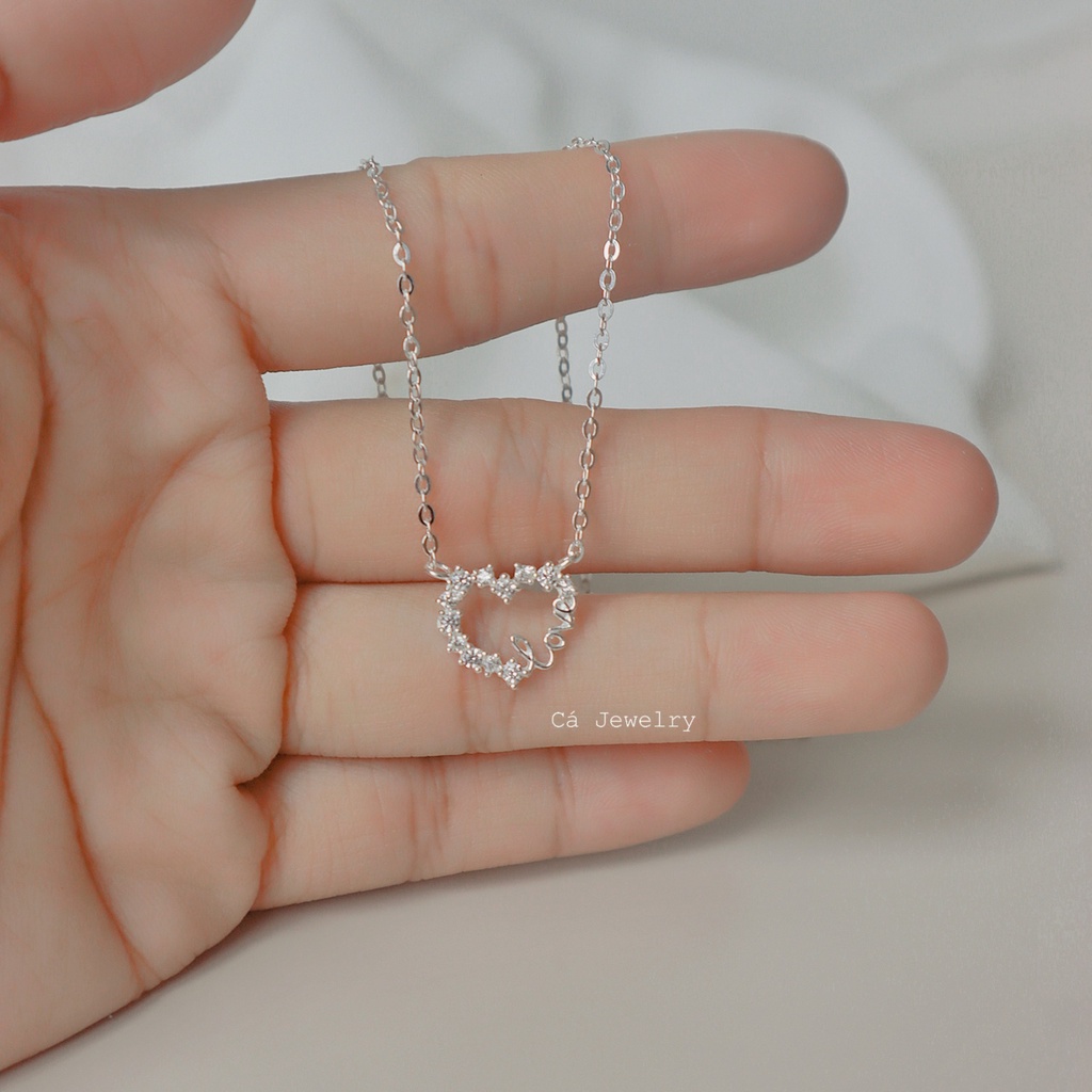 Dây chuyền nữ vòng cổ nữ bạc s925 khung trái tim chữ love đính đá Cá jewelry DC145