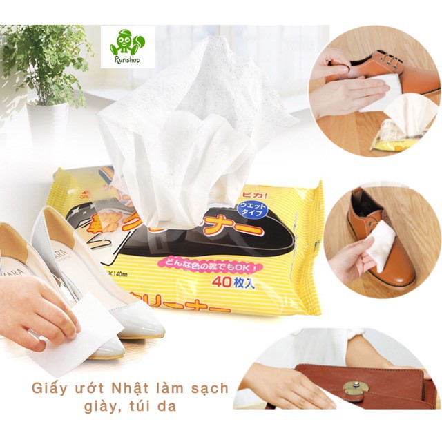 Set 40 khăn giấy ướt Nhật Bản làm sạch giày, túi da (mẫu mới)