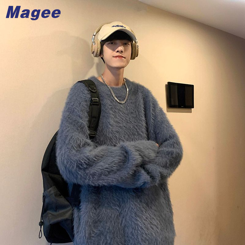 Magee Áo Len Dệt Kim Màu Trơn Thời Trang Thu Đông Phong Cách Hàn Quốc Cho Nam Giới