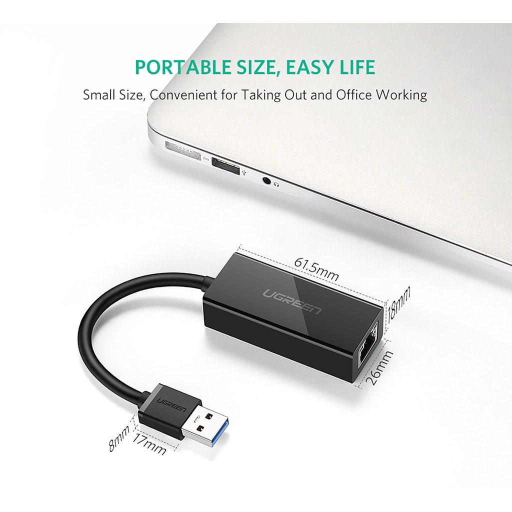 Cáp chuyển USB 3.0 to Lan hỗ trợ 10/100/1000 Mbps chính hãng Ugreen CR111- Hàng Chính Hãng