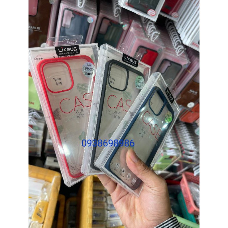 Ốp lưng LikGus viền màu iPhone 14 pro max / 13pro/14 / 12 Pro/ 12 Pro Max/11/11 Pro Max lưng meka trong veo không ố mà