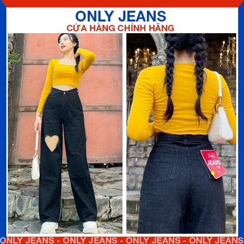 Quần jean ống rộng dáng suông rách gối màu đen basic, thoải mái khi mặc, chất bò dày dặn không giãn, không nhăn MT5008