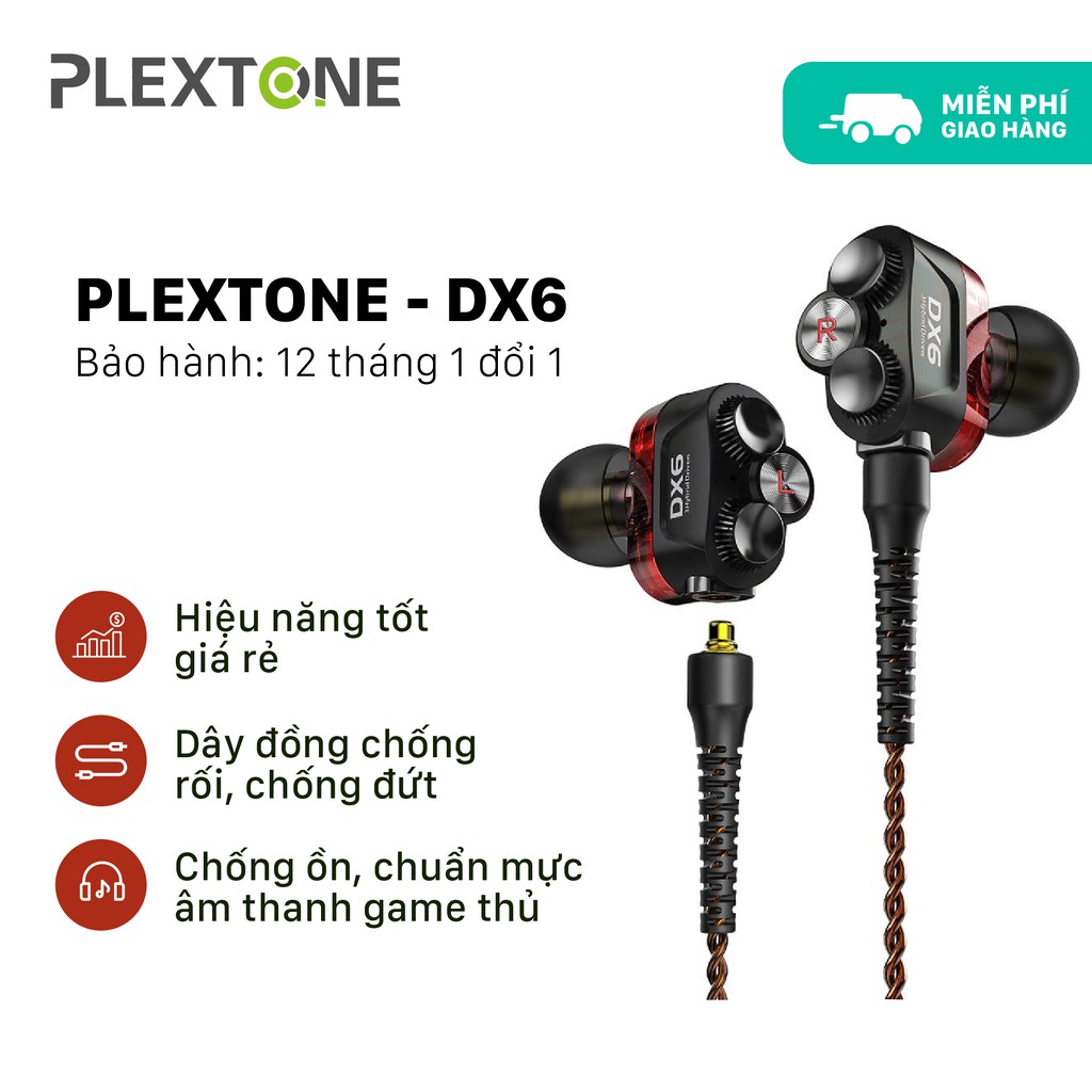 Tai nghe nhạc hay chơi game cao cấp Plextone DX6 âm thanh Hybrid 3 Driver Earphone Head hàng chính hãng jack 3.5mm