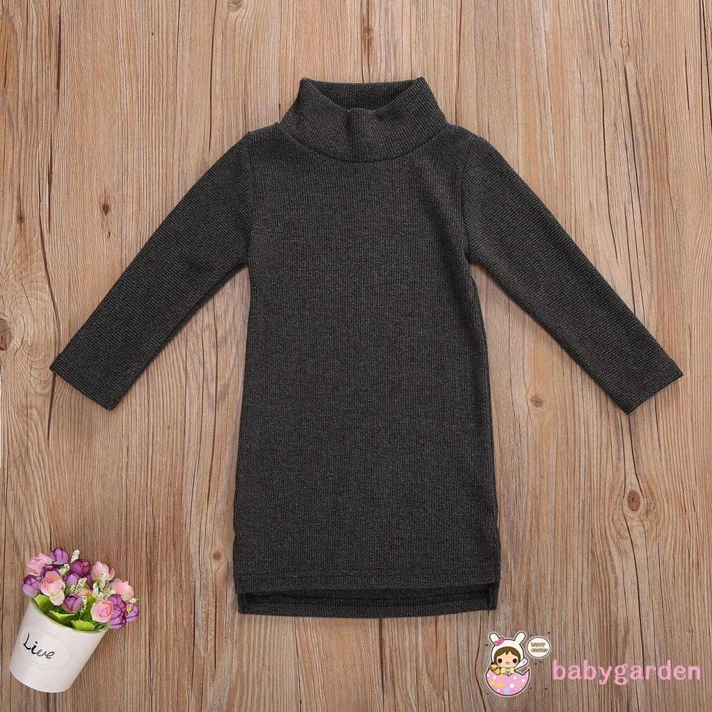 Đầm Len Dài Tay Cổ Cao Màu Trơn Dành Cho Bé Gái