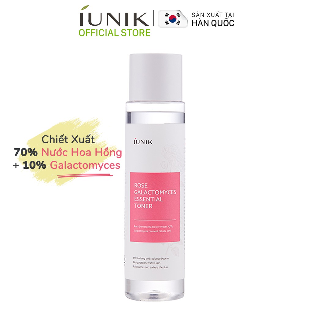 Nước cân bằng cấp ẩm và sáng da chiết xuất hoa hồng IUNIK Rose Galactomyces Essential Toner 200ml