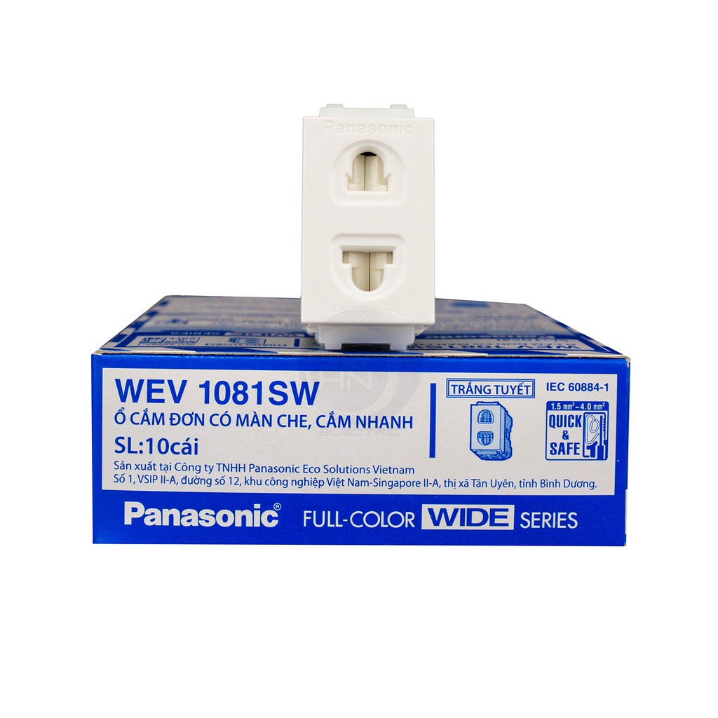 Ổ cắm Đơn - Đôi 2 chấu, 3 chấu PANASONIC có màn che Dòng Wide