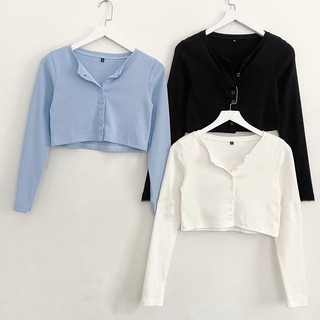 💗 Áo Croptop Tay Dài Cúc Ngực - Áo phông basic 💗